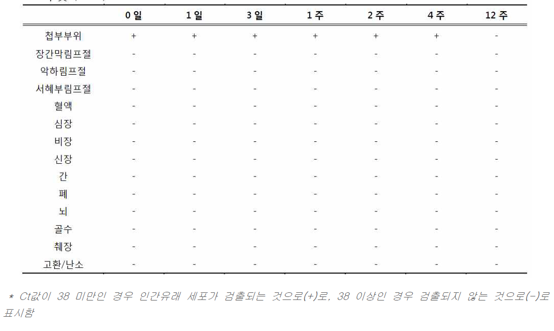 첩부 부위 및 주요장기에서의 ALLO-ASC-DFU 분포