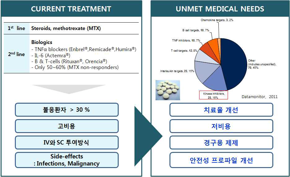 류마티스 관절염 주요치료제 및 Medical unmet needs, Datamonitor, 2012
