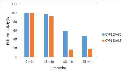 CYP153A33과 CYP153A35에 대한 열안정성 비교