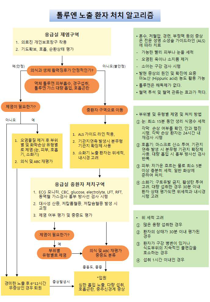 응급처치 알고리듬(톨루엔)