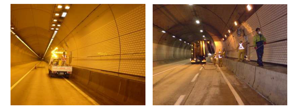 도로 통제 및 터널 내 표면 세척작업 사례