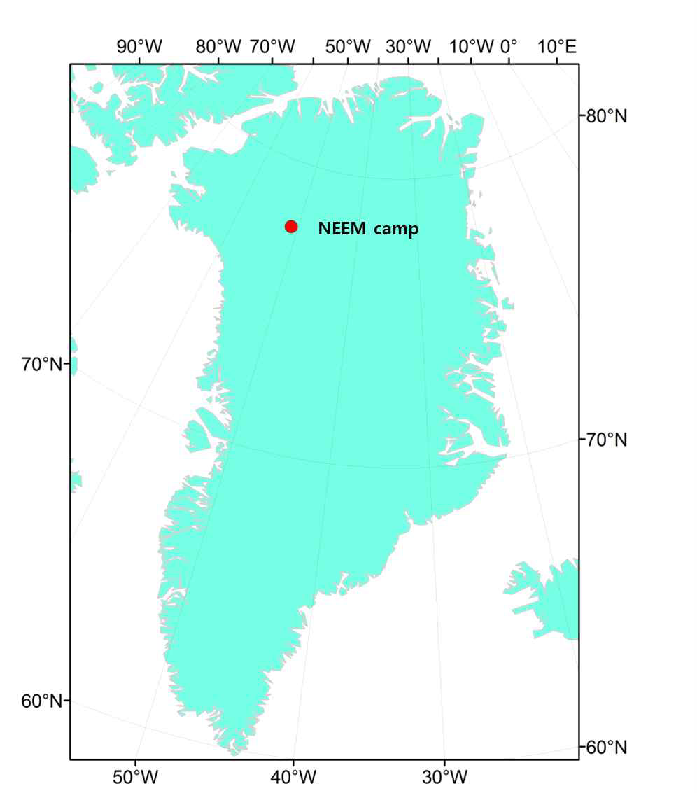 Map showing the location of the snow pit sampling site in northwestern Greenland