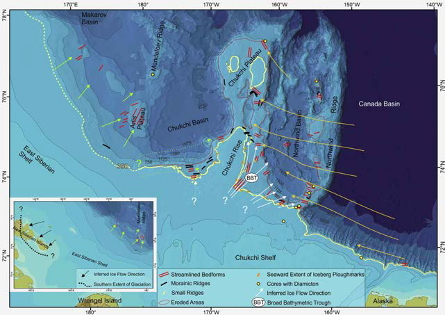 척치해와 동시베리아에서 해저지형탐사를 통해 관찰된 과거 빙하 활동의 증거가 발견되었다