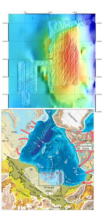 Niessen et al. (2013)은 동시베리아 대륙붕 해 역에 위치한 앨리스대지에서 후 기 제 4기 빙하기에 존재했던 거대 빙하의 흔적을 발견하였다.