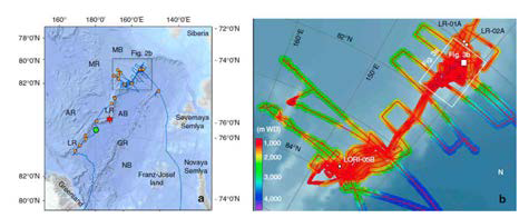 로모노소프 남부 해령에서 2018년 IODP 시추정점 선정을 위해 다중채널을 이용한 탄성파탐사를 정밀하게 추진하였다