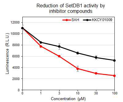 선도물질 KKCY01009 화합물의 SETDB1 효소활성 저해 효능 검증 KKCY01009에 의한 SETDB1효소 활성