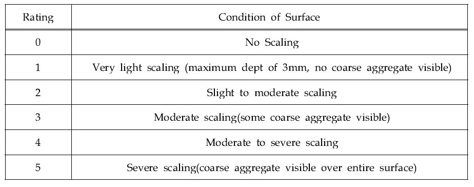 표면박리저항성 등급평가 기준 (ASTM C 672)