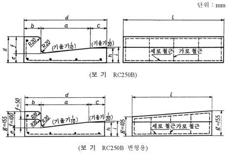 철근 콘크리트 L형의 모양, 치수 및 배근