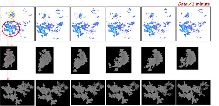 KICT 레이더 영상을 이용한 시간축별 강수에코 분류 결과 예