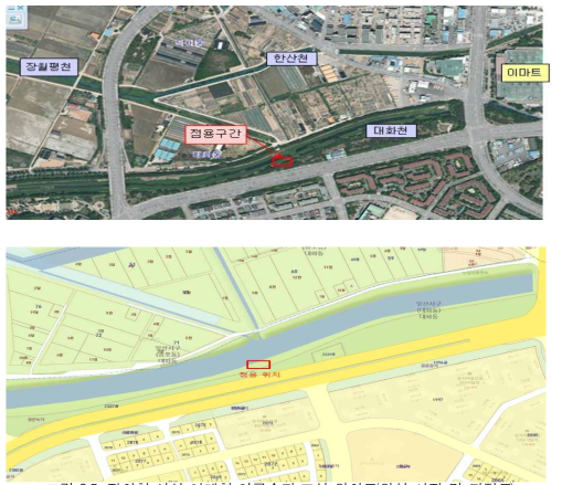 장치형 시설 연계형 인공습지 조성 위치도(위성 사진 및 지적도)