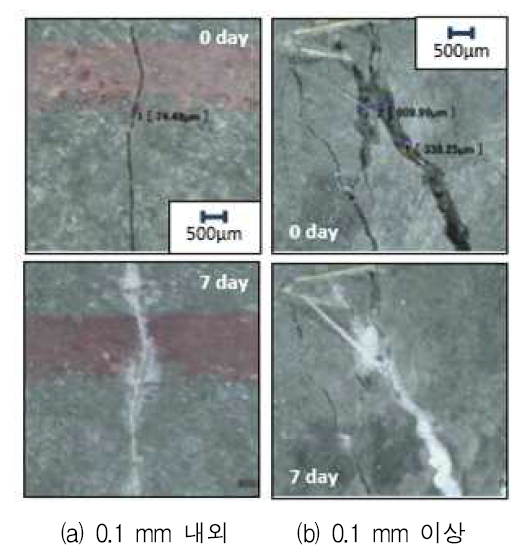 자기치유 성능 평가결과 (PVA fiber 부피비 0.2% 함유)