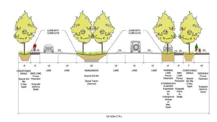 Allston-Brington의 자연형 배수로, Planter, 빗물정원을 적용한 도로 도면