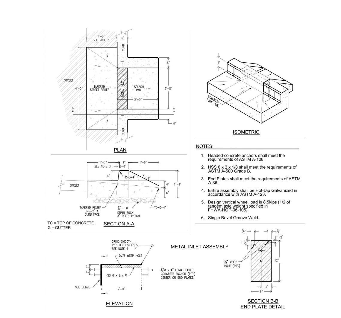 Concrete Inlet, Type PB (metal) for Neighborhood Collectors and Above