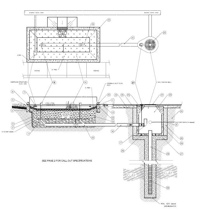 DRYWELL STORMWATER BMP(sloped sided, no on-street parking, sidewalk, underdrain, control vault outside of BMP)