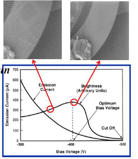 소형전자빔의 Bias전압에 따른 이미지 특성 분석 결과