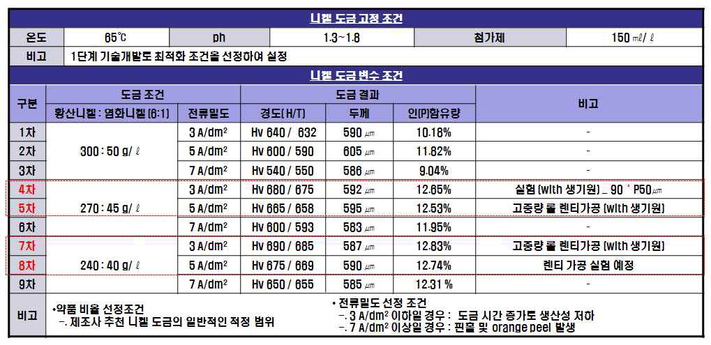 니켈 도금 실험 조건