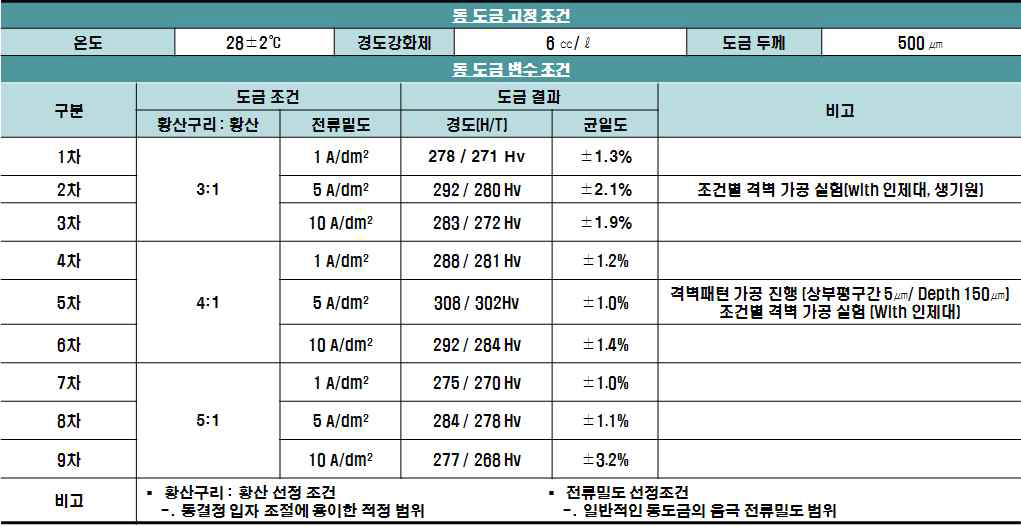 동도금 실험 조건