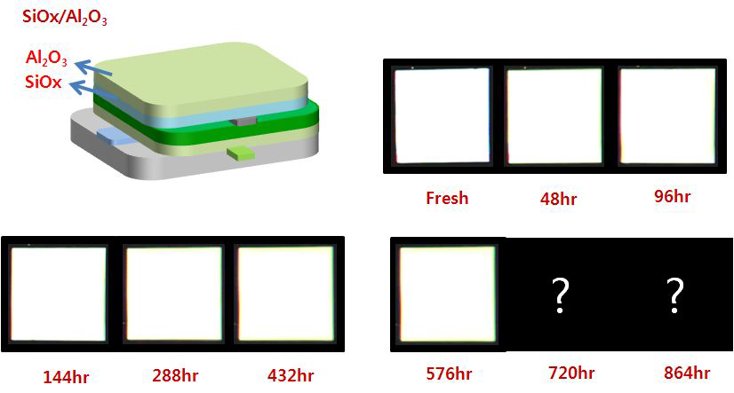 Al2O3 봉지 소자의 보관 수명 (발광 이미지)