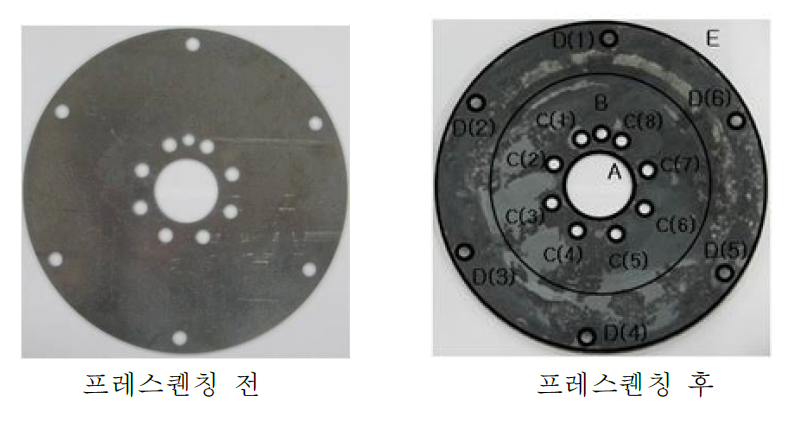 프레스퀜칭 전,후의 드라이브 플레이트(Ø243)형상