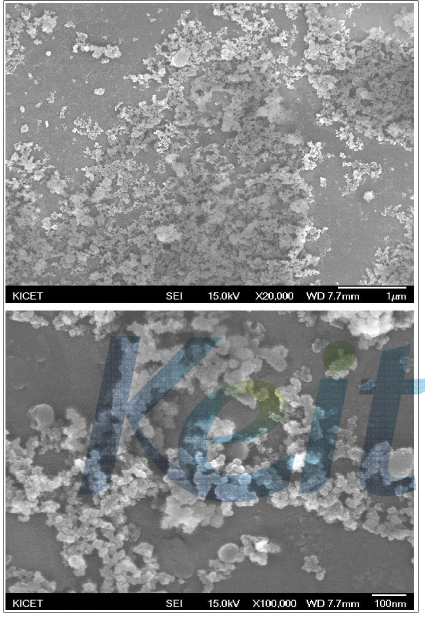 플라즈마 합성된 SiO2 soot의 전자현미경 사진