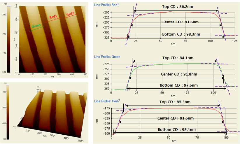 ArF resist 내 65nm 1:1 L/S pattern의 AFM CD 측정