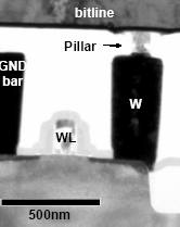 pillar memory cell의 TEM 단면 사진