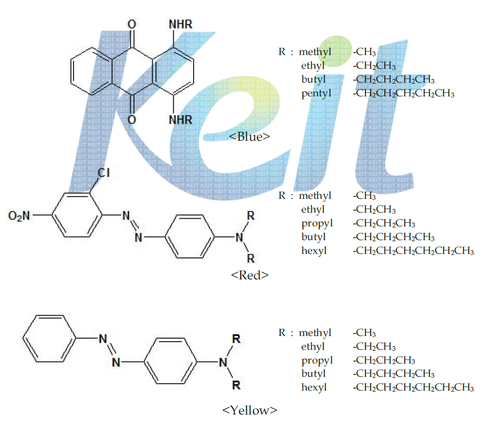 초소수성 알킬치환 염료의 구조
