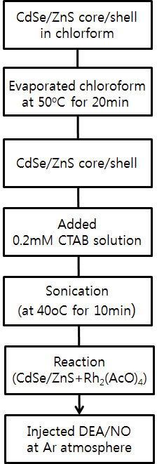 Experimental procedure for the fabrication of CdSe/ZnS quantum dots containing dirhodium complex for fluorescence-based NO detection in aqueous solution.