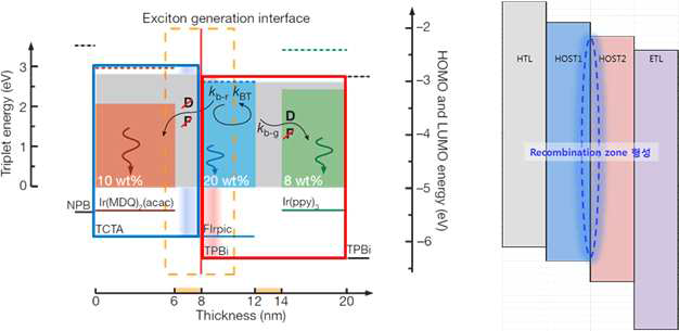 Exciton 형성 구간이 조절 가능한 기술 및 모식도