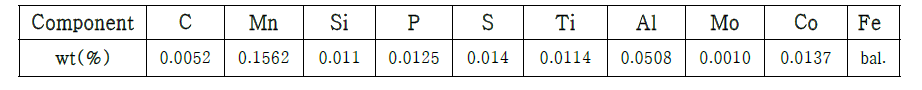 본 과제에서 사용된 DDQ합금 성분