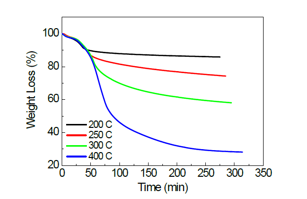 전구체 물질의 열분해 거동 분석을 위한 iso-thermal TGA 결과