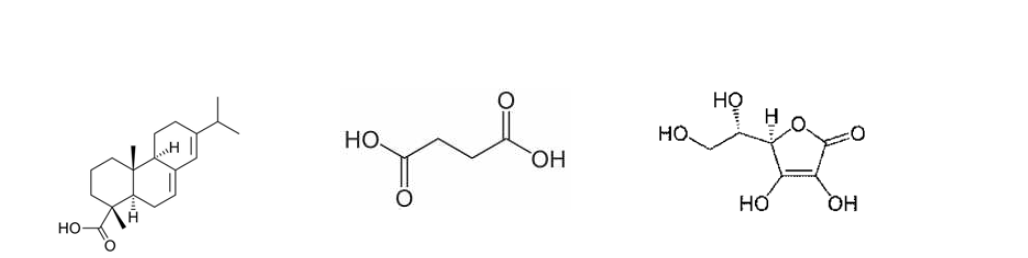 (a) Abietic acid (b) Succinic acid (c) Ascorbic acid