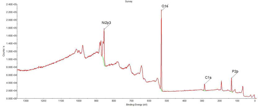 산화 방지 처리 후 니켈 나노 파우더 XPS 측정 결과