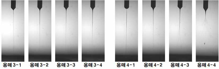 각 용매의 토출 특성 실험