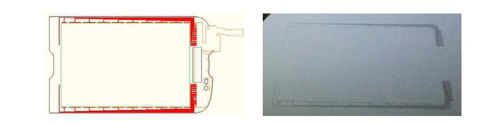 Touch phone용 전극 배선도 및 실제 EHD printing 후의 사진