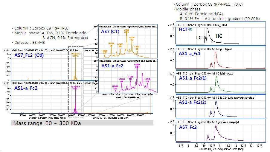 LC/MS 를 이용한 후보클론의 분자량 분석