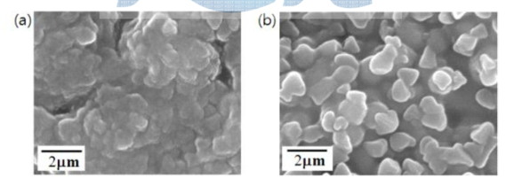 (a)200℃와 (b)300℃에서 열처리 한 잉크젯 프리팅 패턴의 FE-SEM 분석 결과