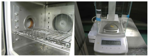 Photographs of temperature-humidity test set-up and measuring weight