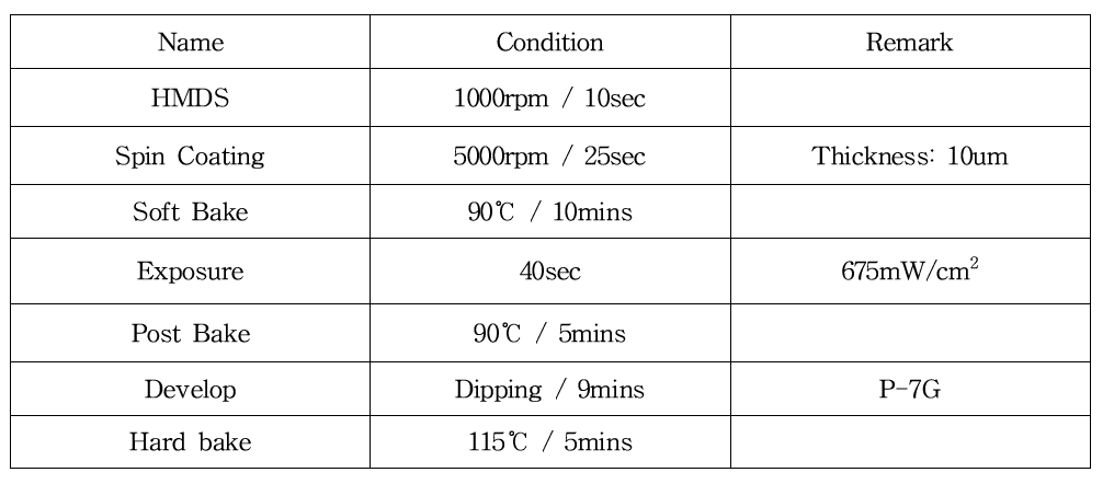 Photo-Lithography 공정 조건