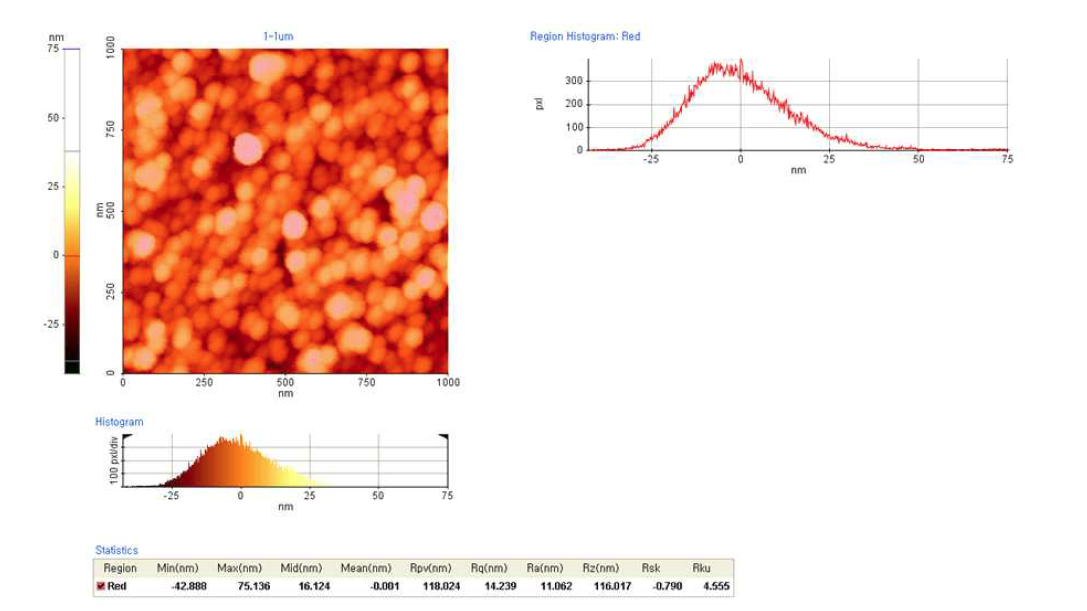 건식법으로 제조된 입자의 원자현미경(AFM) 사진 및 분석