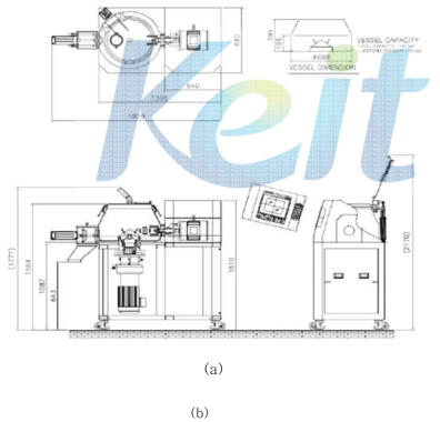 High speed mixer : (a) 설계 도면, (b) 실제 모습