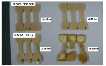 시간에 따른 고온 Aging후 시편 변화 (150℃)
