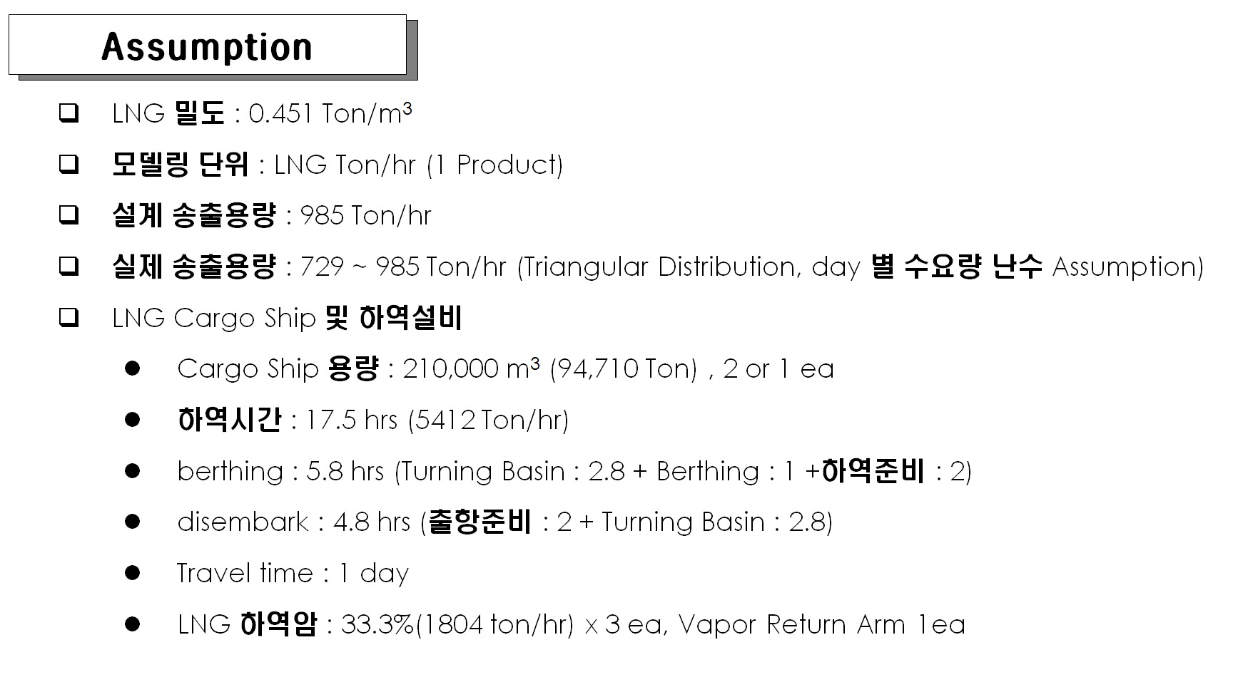 Transportation Chain 시뮬레이션 Assumptions