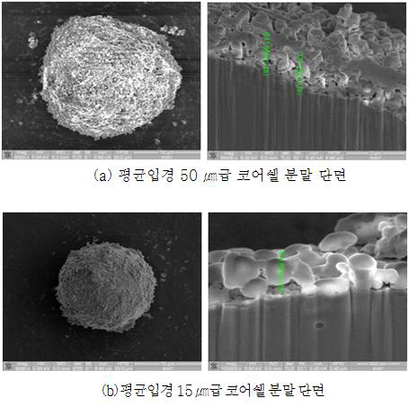 코어쉘 분말 단면