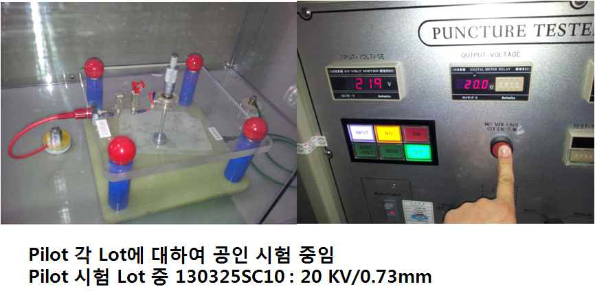 Pilot 견본의 경화 후 절연성 시험 결과