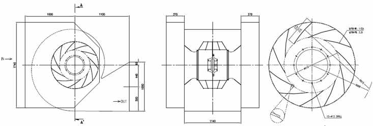 양흡입 원심송풍기 2단계 1차 시제품 도면