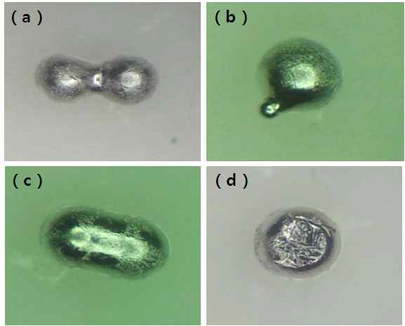 (a) twin ball, (b) snowman ball, (c) elliptic ball, (d) damage ball