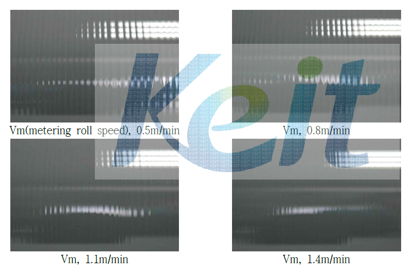 고내식/고탄성 프라이머 PPP-801 시스템의 PUR (pick-up roll)과 MR (metering roll) 사이의 간격이 200㎛, Va (application roll speed) = 4m/min 조건에서 ribbing 불안정성