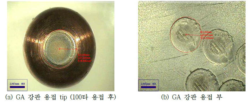 용접봉과 GA 강판 용접 후 optical microscope 사진