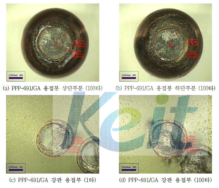 PPP-691/GA 용접봉과 GA 용접 후 optical microscope 사진